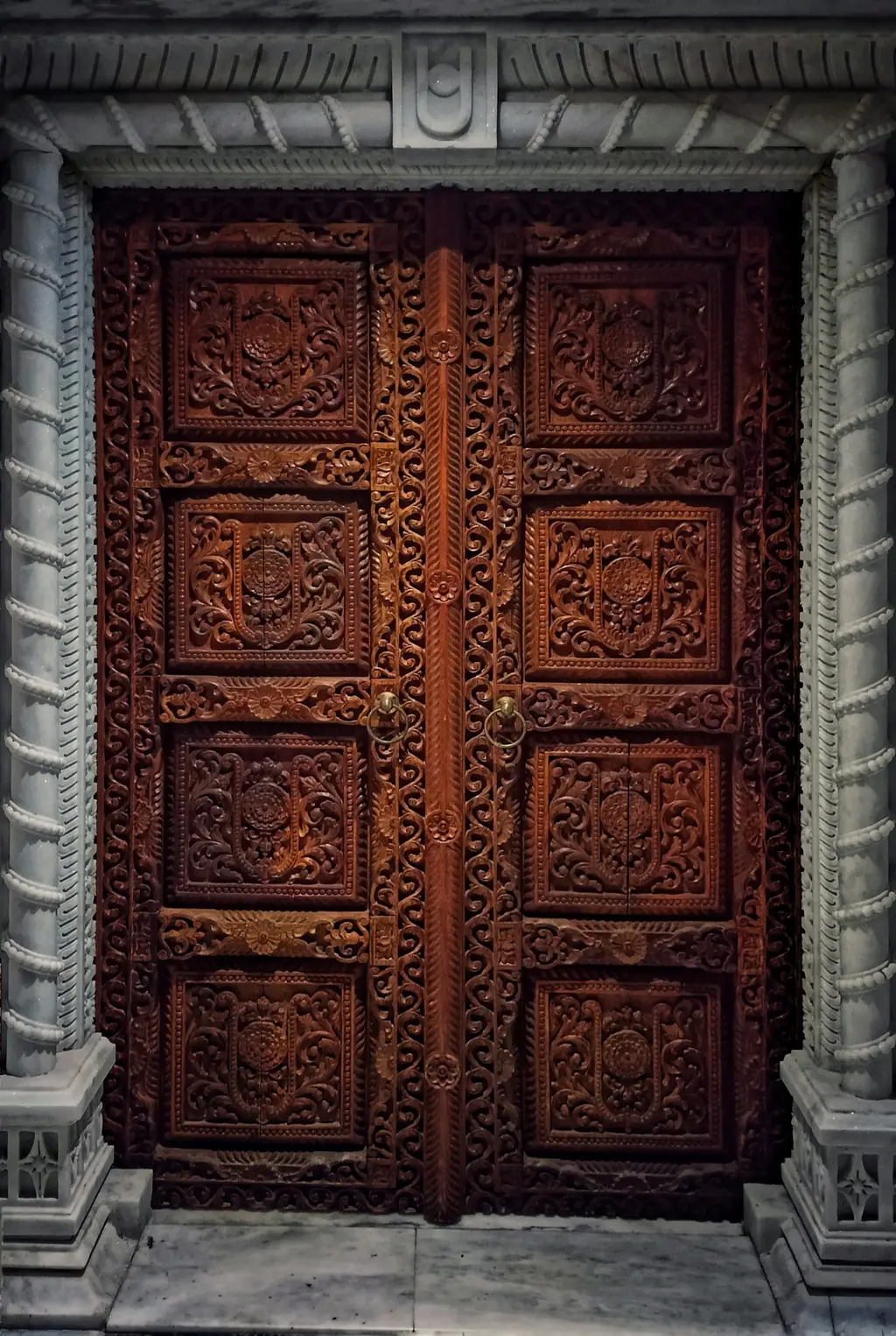 Wooden double door with 3D CNC floral carving