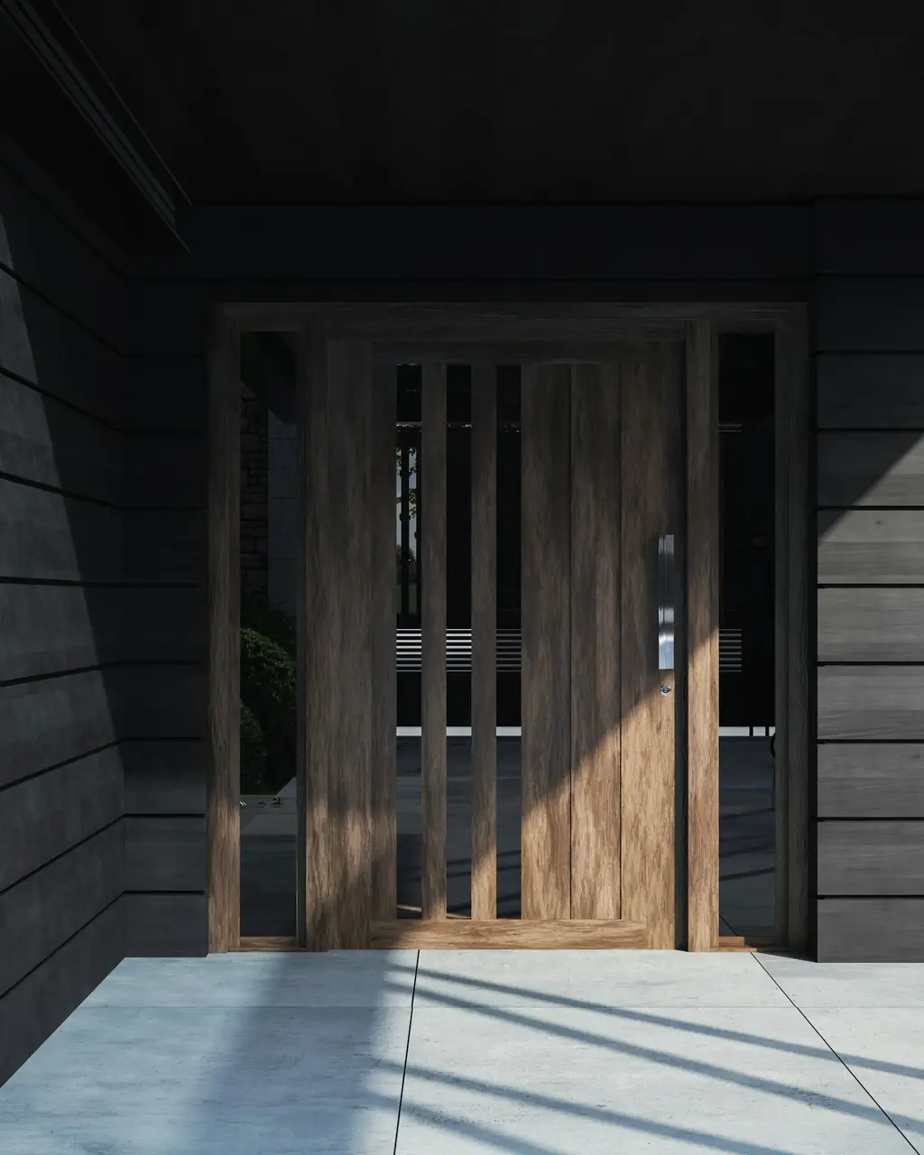Modern wooden main door with vertical slats