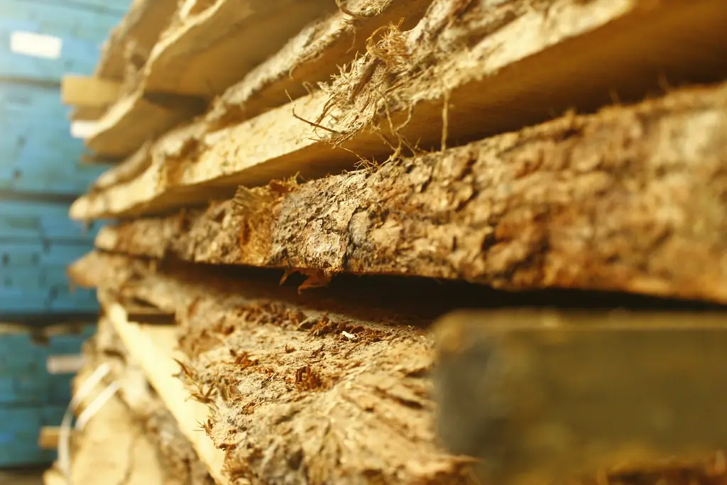 Rough-cut marandi timber boards stacked in layers
