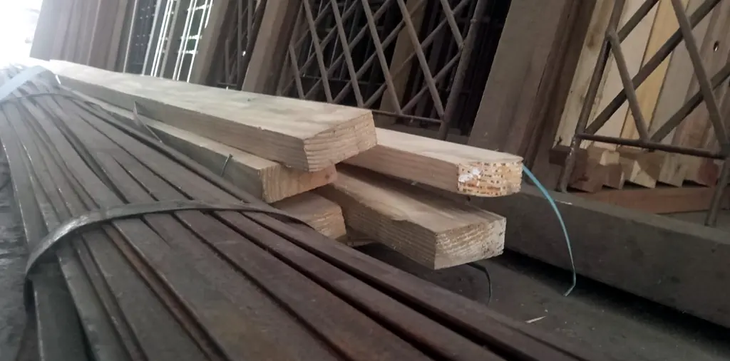 Timber planks and wooden frames at our workshop in Alwar